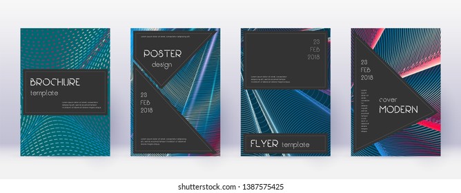 Black brochure design template set. Red abstract lines on white blue background. Admirable brochure design. Imaginative catalog, poster, book template etc.