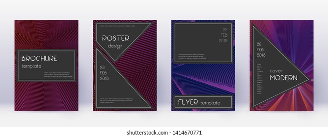 Black brochure design template set. Violet abstract lines on dark background. Admirable brochure design. Pleasant catalog, poster, book template etc.