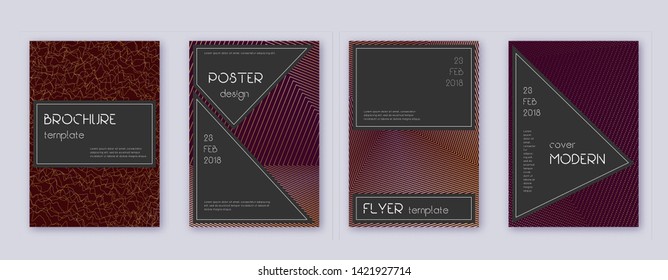 Black brochure design template set. Gold abstract lines on bordo background. Actual brochure design. Ecstatic catalog, poster, book template etc.