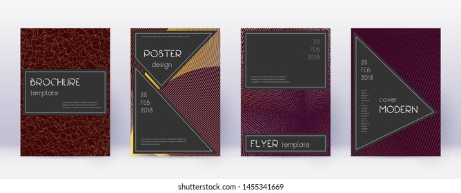 Black brochure design template set. Gold abstract lines on bordo background. Actual brochure design. Excellent catalog, poster, book template etc.