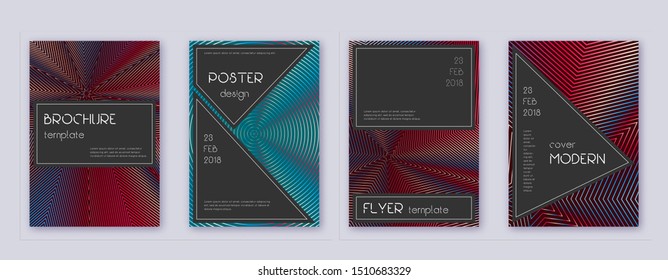 Black brochure design template set. Red abstract lines on white blue background. Admirable brochure design. Fascinating catalog, poster, book template etc.