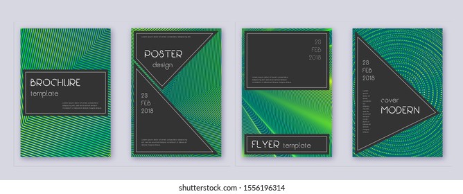 Black brochure design template set. Green abstract lines on dark background. Actual brochure design. Fine catalog, poster, book template etc.