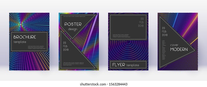 Black brochure design template set. Rainbow abstract lines on dark blue background. Admirable brochure design. Beautiful catalog, poster, book template etc.