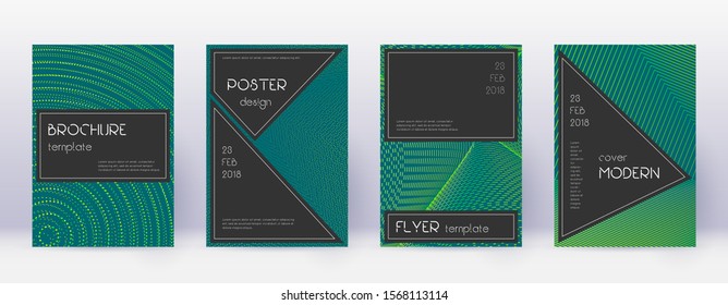 Black brochure design template set. Green abstract lines on dark background. Actual brochure design. Interesting catalog, poster, book template etc.