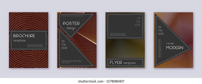 Black brochure design template set. Gold abstract lines on bordo background. Actual brochure design. Eminent catalog, poster, book template etc.