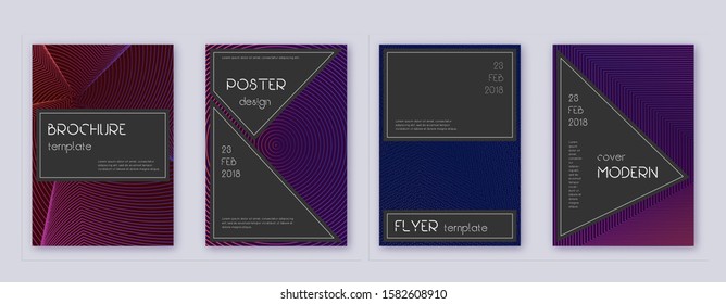 Black brochure design template set. Violet abstract lines on dark background. Admirable brochure design. Magnetic catalog, poster, book template etc.