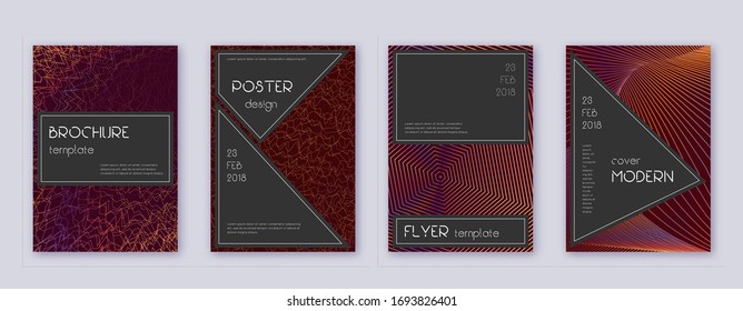 Black brochure design template set. Orange abstract lines on wine-red background. Actual brochure design. Vibrant catalog, poster, book template etc.