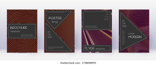 Black brochure design template set. Gold abstract lines on bordo background. Actual brochure design. Fabulous catalog, poster, book template etc.