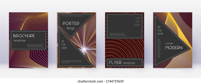 Black brochure design template set. Gold abstract lines on bordo background. Actual brochure design. Extra catalog, poster, book template etc.
