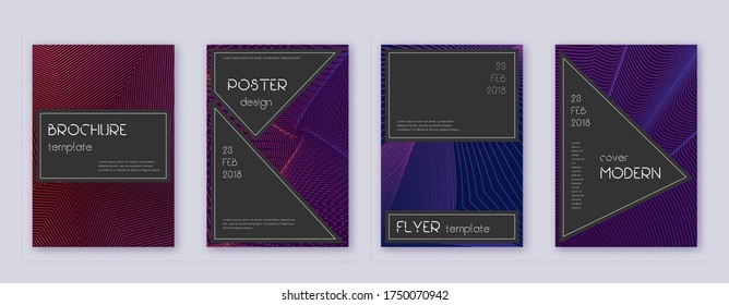 Conjunto de plantillas de diseño de folletos negros. Líneas abstractas violetas sobre fondo oscuro. Admirable diseño de folletos. Catálogo moderno, afiche, plantilla de libro, etc.