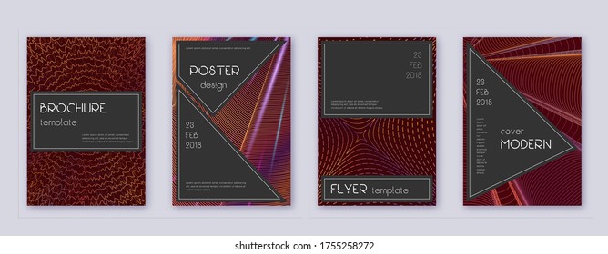 Black brochure design template set. Orange abstract lines on wine-red background. Actual brochure design. Unequaled catalog, poster, book template etc.