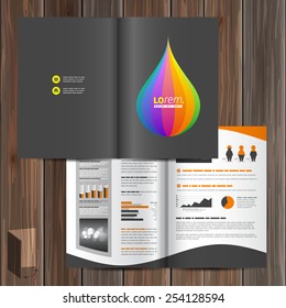 Black brochure template design with color drop. Cover layout