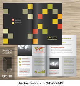 Black brochure template design with geometric pattern. Cover layout