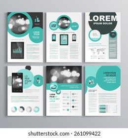 Black brochure template design with round green elements. Cover layout and infographics