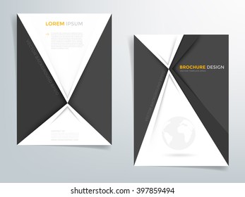 Black brochure template flyer design background and black triangle white paper element and space for add picture and add text for your artwork in A4 paper Size , vector eps10