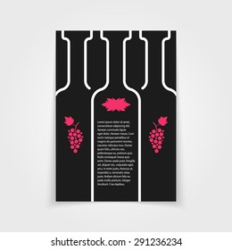 black brochure for wine store. concept of drunk, alcoholic, celebrate, cocktail, glassware, sommelier, postcard. isolated on gray background. flat style trend modern logo design vector illustration