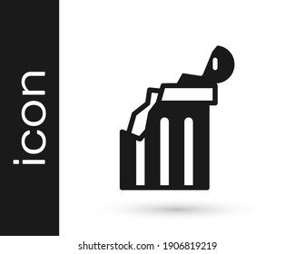 Black Broken ancient column icon isolated on white background.  Vector