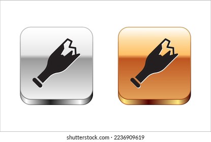 Black Broken bottle as weapon icon isolated on white background. Silver and gold square buttons. Vector