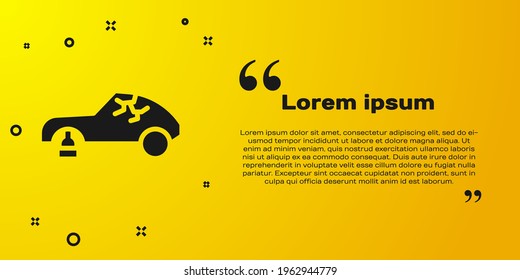 Black Broken car icon isolated on yellow background. Car crush.  Vector Illustration