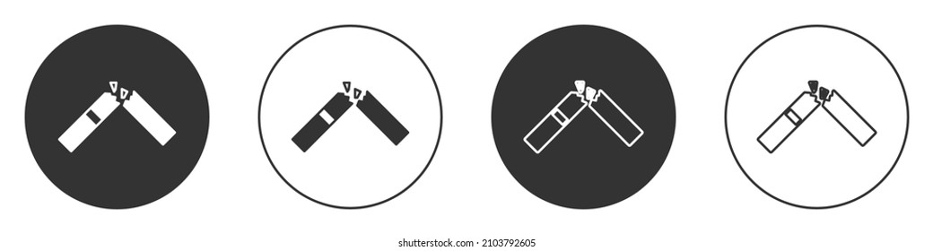 Black Broken cigarette icon isolated on white background. Tobacco sign. Smoking symbol. Circle button. Vector