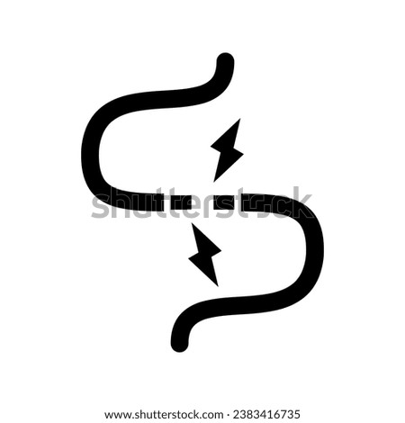 Black broken electric cable wire short circuit icon flat vector design
