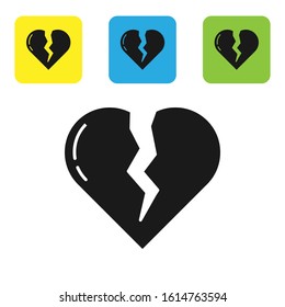 Black Broken heart or divorce icon isolated on white background. Love symbol. Valentines day. Set icons colorful square buttons. Vector Illustration