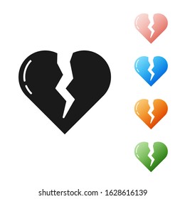 Black Broken heart or divorce icon isolated on white background. Love symbol. Valentines day. Set icons colorful. Vector Illustration
