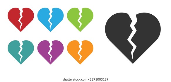 Black Broken heart or divorce icon isolated on white background. Love symbol. Happy Valentines day. Set icons colorful. Vector