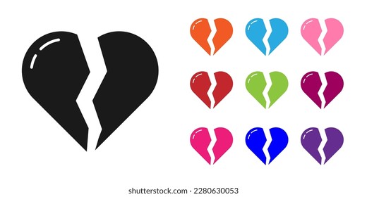 Black Broken heart or divorce icon isolated on white background. Love symbol. Valentines day. Set icons colorful. Vector