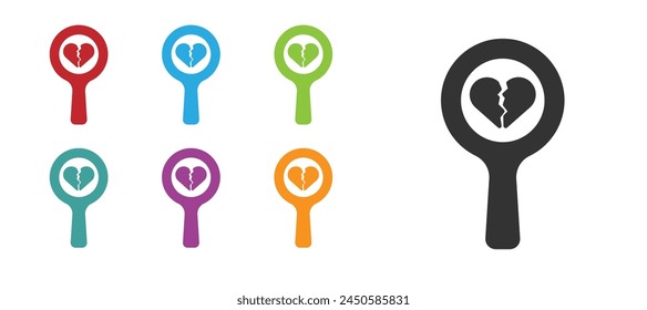 Black Broken heart or divorce icon isolated on white background. Love symbol. Valentines day. Set icons colorful. Vector