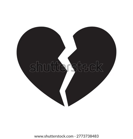 Black broken heart icon representing heartbreak or relationship ending