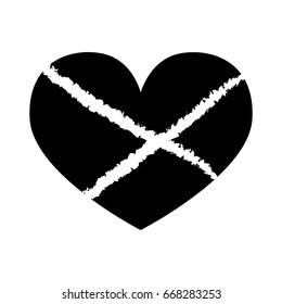 Black Broken Heart Isolated on White Background