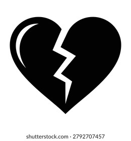 A black broken heart symbol on a white background representing sadness and despair