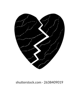 Black broken heart vector illustration isolated white background. Abstract cracked heart icon
