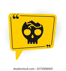 Black Broken human skull icon isolated on white background. Yellow speech bubble symbol. Vector