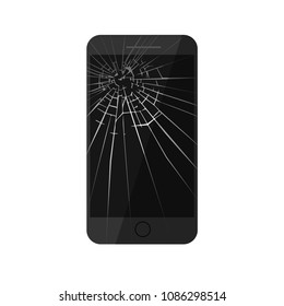 Black broken mobile phone isolated on white backround. Repair mobile phone icon. Vector Illustration