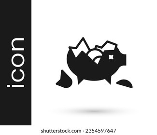 Black Broken piggy bank icon isolated on white background. Icon saving or accumulation of money, investment.  Vector