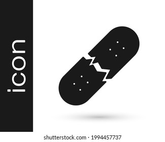 Black Broken skateboard deck icon isolated on white background. Extreme sport. Sport equipment.  Vector