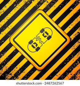 Black Broken skateboard icon isolated on yellow background. Extreme sport. Sport equipment. Warning sign. Vector