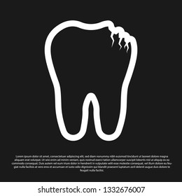Black Broken tooth icon isolated on black background. Dental problem icon. Dental care symbol. Vector Illustration
