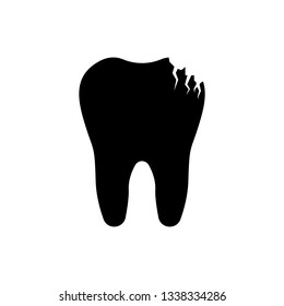 Black Broken tooth icon isolated on white background. Dental problem icon. Dental care symbol. Vector Illustration