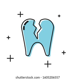 Black Broken tooth icon isolated on white background. Dental problem icon. Dental care symbol.  Vector Illustration