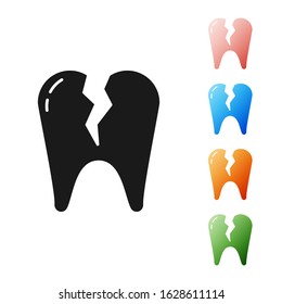 Black Broken tooth icon isolated on white background. Dental problem icon. Dental care symbol. Set icons colorful. Vector Illustration