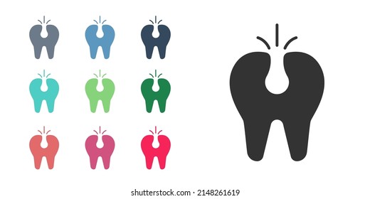Black Broken tooth icon isolated on white background. Dental problem icon. Dental care symbol. Set icons colorful. Vector