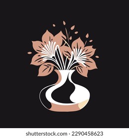 black bronze simple illustration with vase and colored flowers