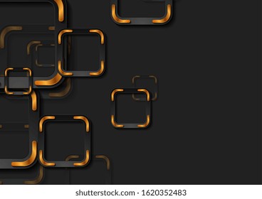 Black and bronze squares abstract geometric graphic design. Golden tech background. Vector illustration