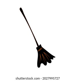 Objeto de escoba negra para Halloween, objeto de dibujo de mano vectorial.