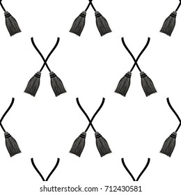 Black Broom Seamless on White Background. Vector Illustration.