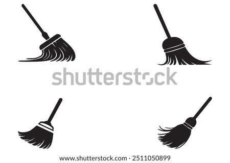 Black broom silhouette vector icon on a white background.