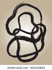 Black Brown Abstract Art Print. Minimalistic Printable Art. Vector Trendy Wallpaper. Chinese Line Art. Calligraphy Style Pattern. Hand Made Brush Painting. Black Ink Print.